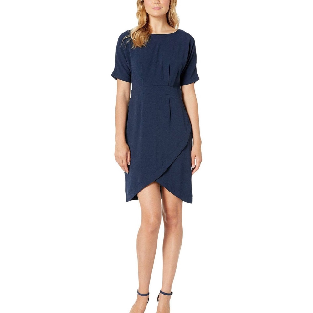 Bobeau Solid Dolman Sleeve Faux Wrap Dress in
Navy NWT